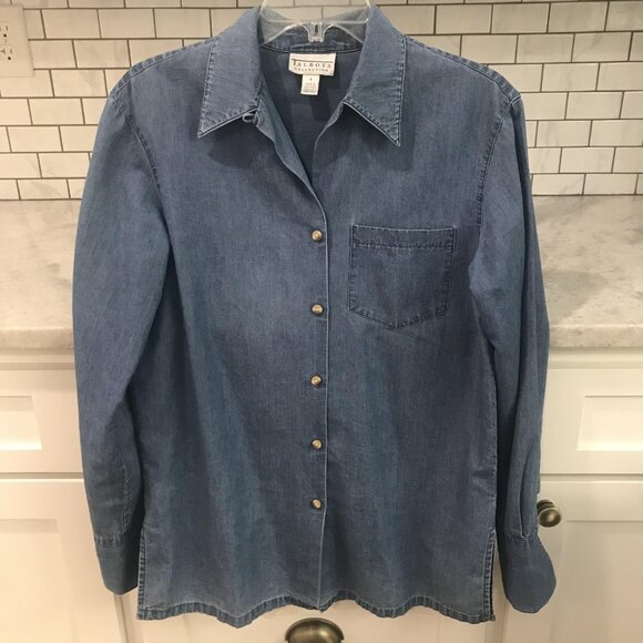 Talbots Collection Denim Shirt Womens 4 Blue Button Front Long Sleeve Pocket - Picture 1 of 9